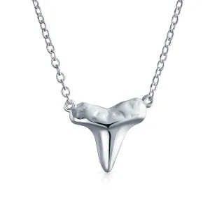 Nautical Fisherman Shark Tooth Pendant Necklace in Sterling Silver Finish