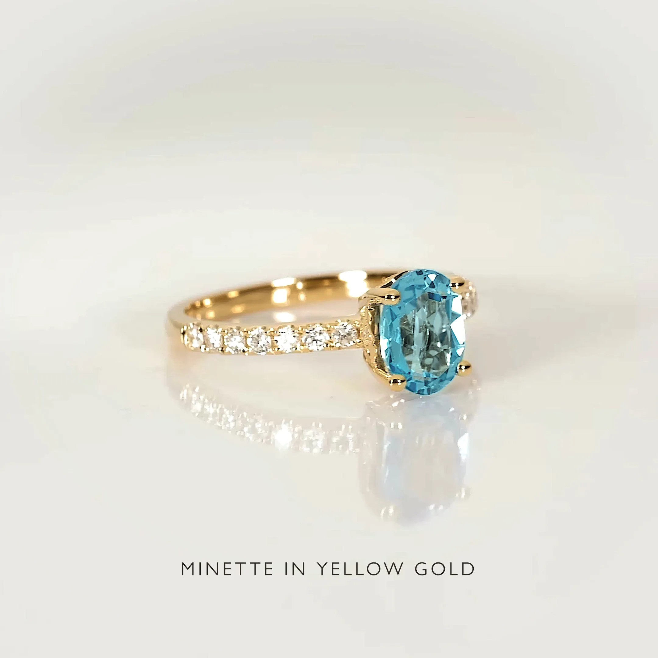 Oval Swiss Blue Topaz and Diamond Ring White Gold - Minette