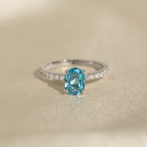 Oval Swiss Blue Topaz and Diamond Ring White Gold - Minette