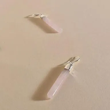 Pale Pink Stone Bar Hook Earrings