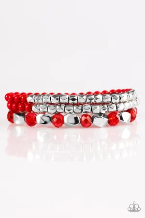 Paparazzi Bracelet ~ Beaded Bravado - Red