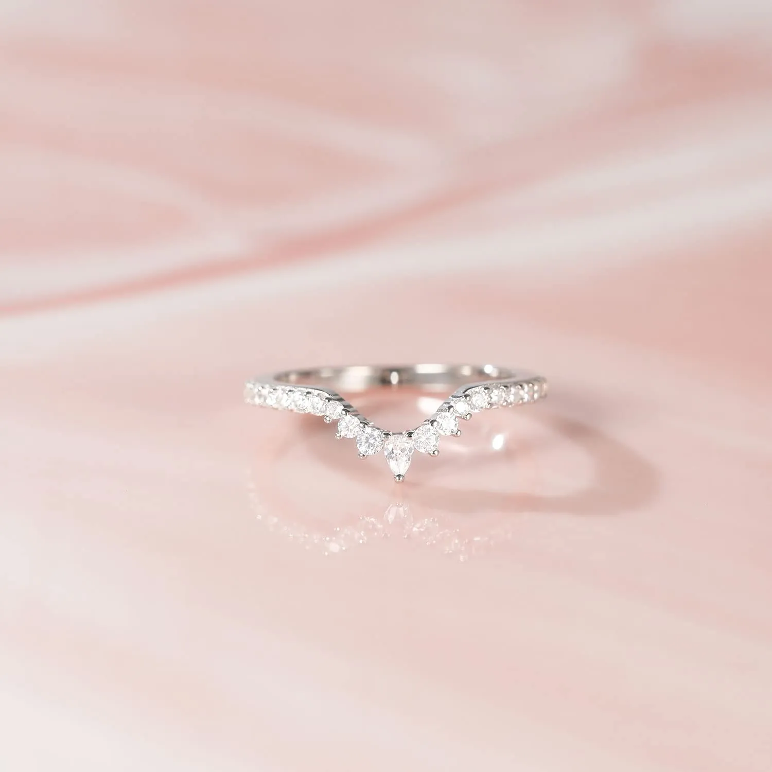 Pear and Crown Stackable Curved Engagement Rings