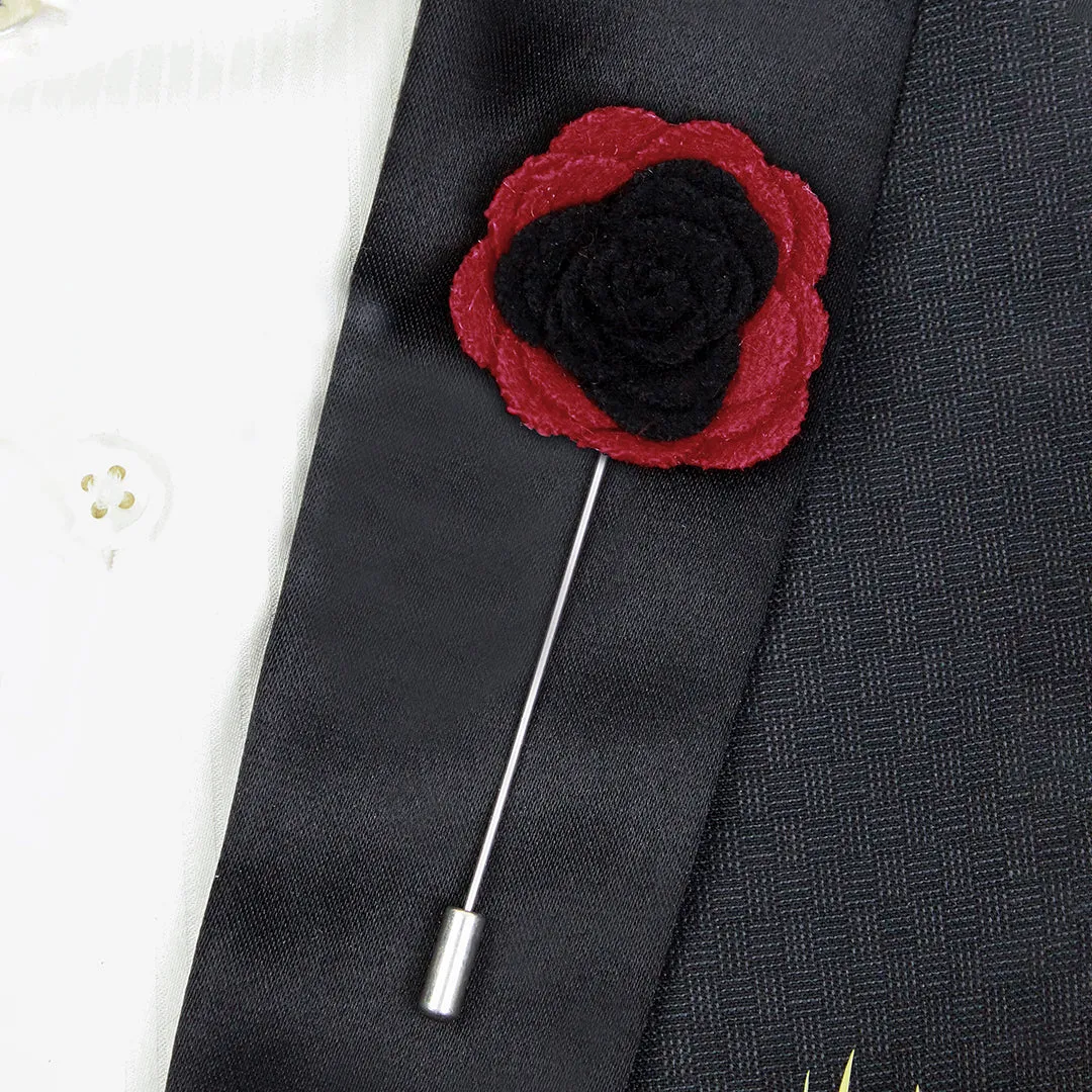 Peluche Graceful Bloom Black and Red Colored Brooch for Men