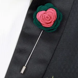 Peluche Graceful Bloom Coral and Dark Green Colored Brooch for Men