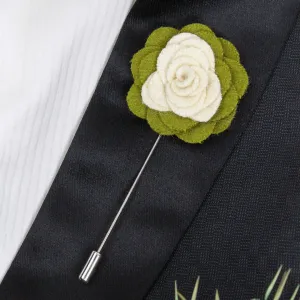 Peluche Graceful Bloom Cream and Green Colored Brooch for Men