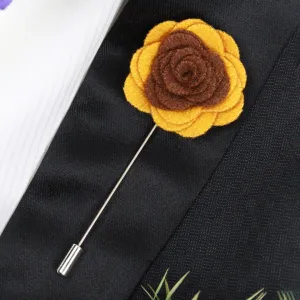 Peluche Graceful Bloom Dark Brown and Yellow Colored Brooch for Men