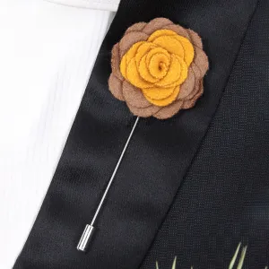 Peluche Graceful Bloom Yellow and Light Brown Colored Brooch for Men