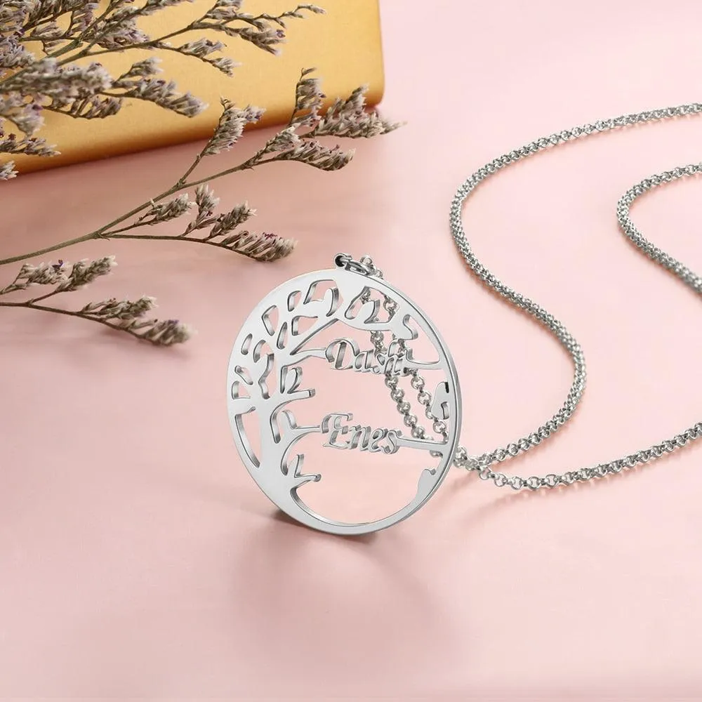 Personalized Tree of Life Necklace with 2 Names Customized Name Letter Pendant Necklace Women Jewelry Christmas Gift