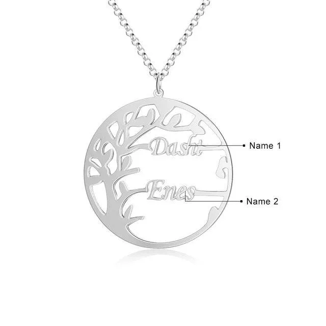 Personalized Tree of Life Necklace with 2 Names Customized Name Letter Pendant Necklace Women Jewelry Christmas Gift