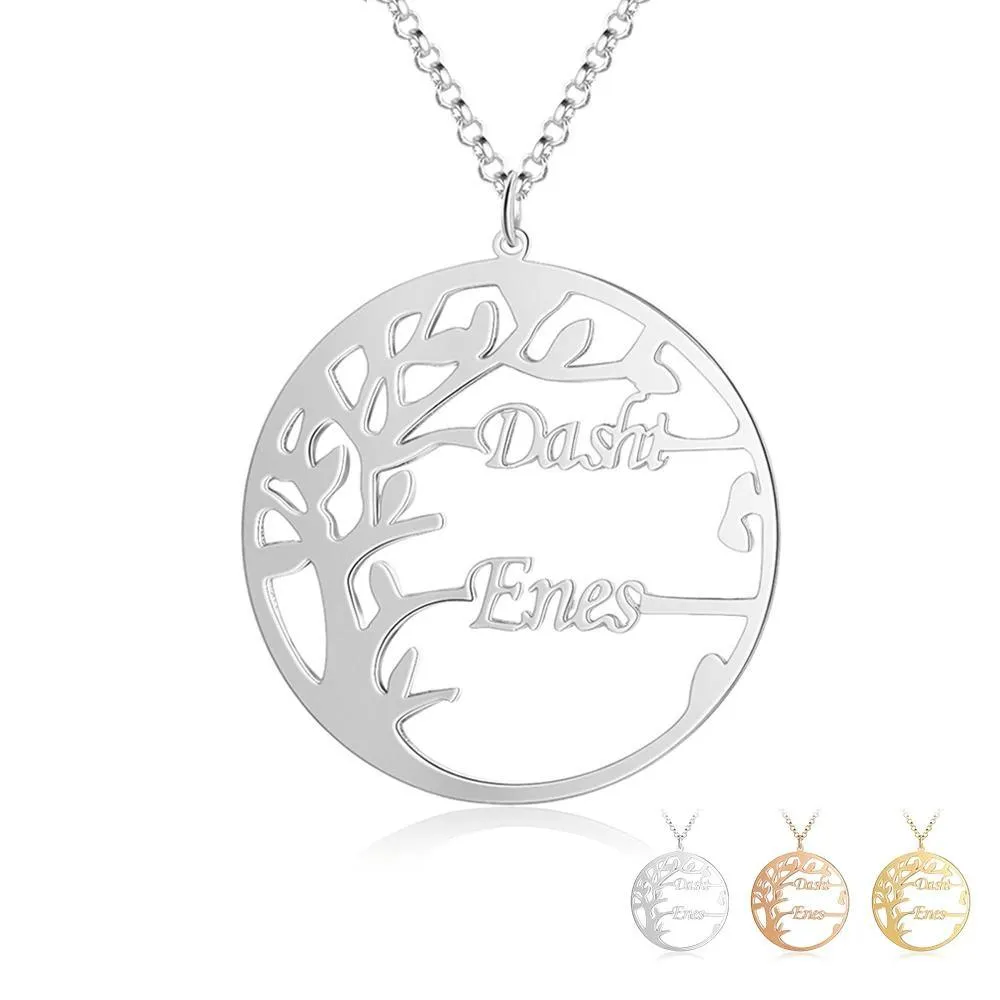 Personalized Tree of Life Necklace with 2 Names Customized Name Letter Pendant Necklace Women Jewelry Christmas Gift