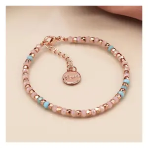 POM Pink & Lilac Glass Bead Rose Gold Plated Bracelet