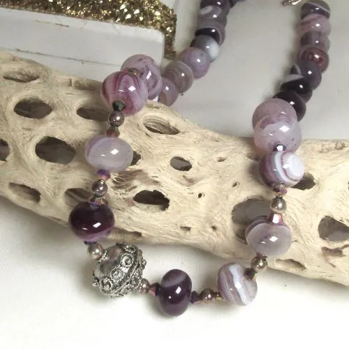 Purple Agate Beaded Necklace