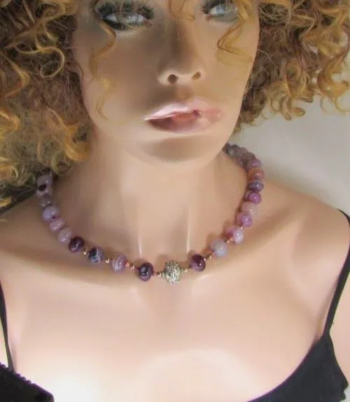 Purple Agate Beaded Necklace