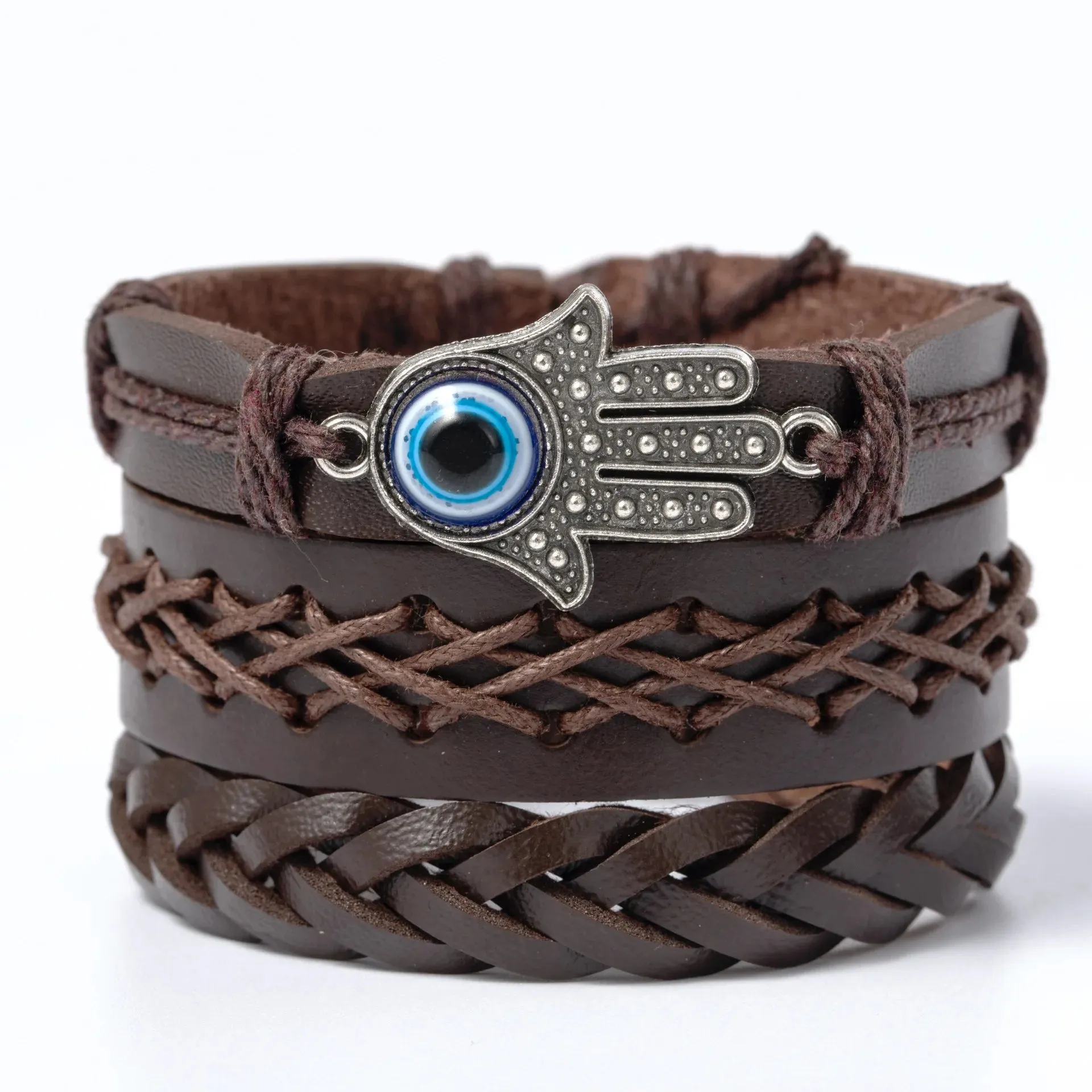 Retro Beaded Leather Bracelets Set for Men Life Tree Jewelry Charm 4Pcs/ Set Wood Beads Ethnic Tribal Man Bracelet Wholesale