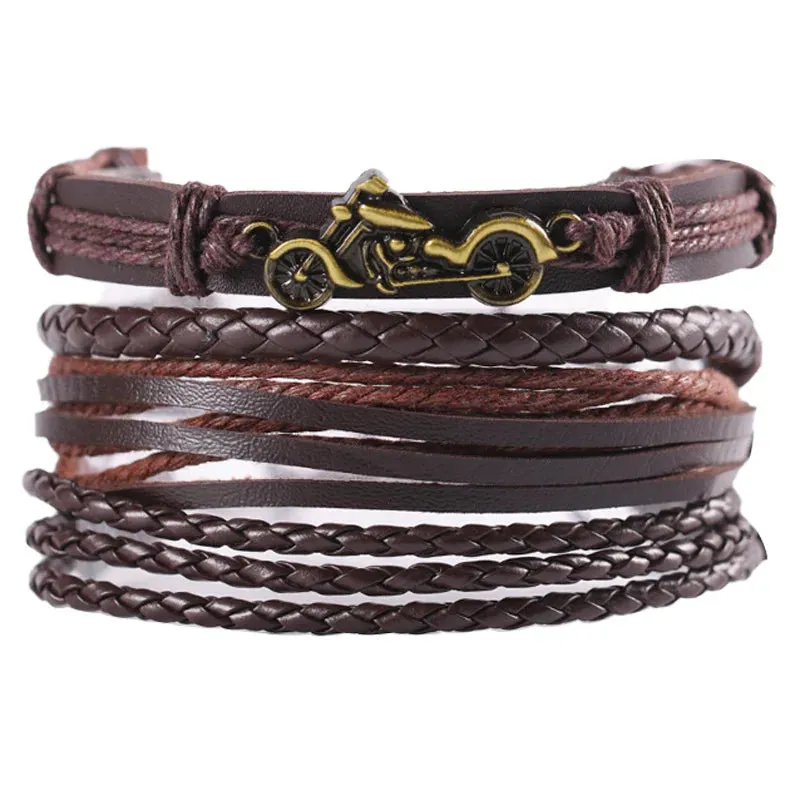 Retro Beaded Leather Bracelets Set for Men Life Tree Jewelry Charm 4Pcs/ Set Wood Beads Ethnic Tribal Man Bracelet Wholesale