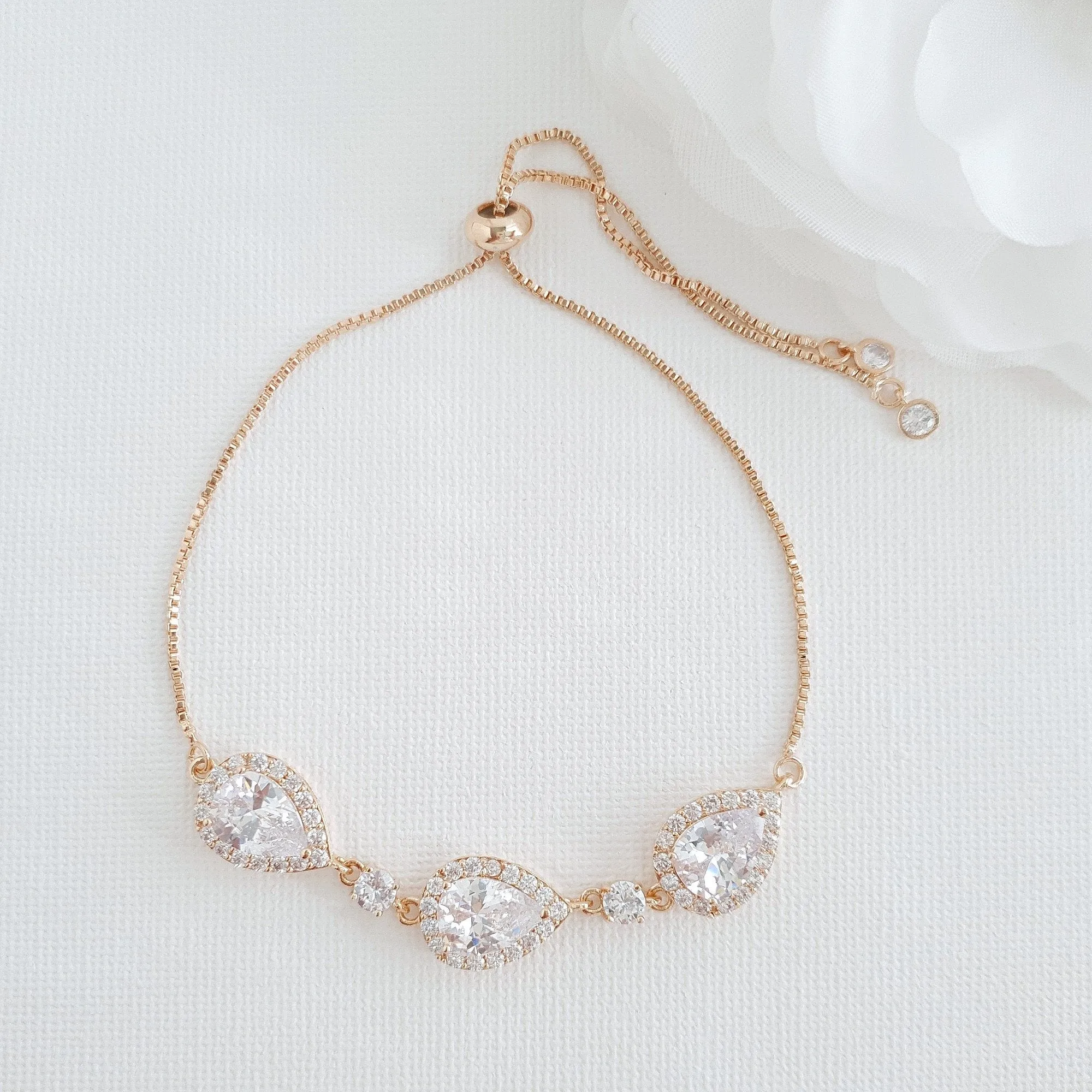 Rose Gold Bridesmaids Bracelet in Cubic Zirconia- Emma