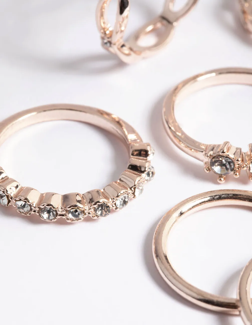 Rose Gold Diamante Row Mix Ring 8-Pack