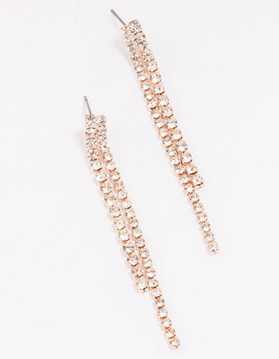 Rose Gold Double Row Cupchain Drop Earrings