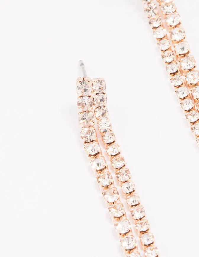 Rose Gold Double Row Cupchain Drop Earrings