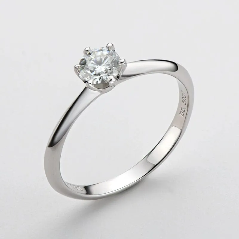 Round Cut Solitaire Moissanite Diamond Silver Ring