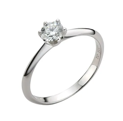 Round Cut Solitaire Moissanite Diamond Silver Ring