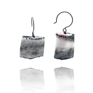 Short Black and White Fabric Tube Earrings