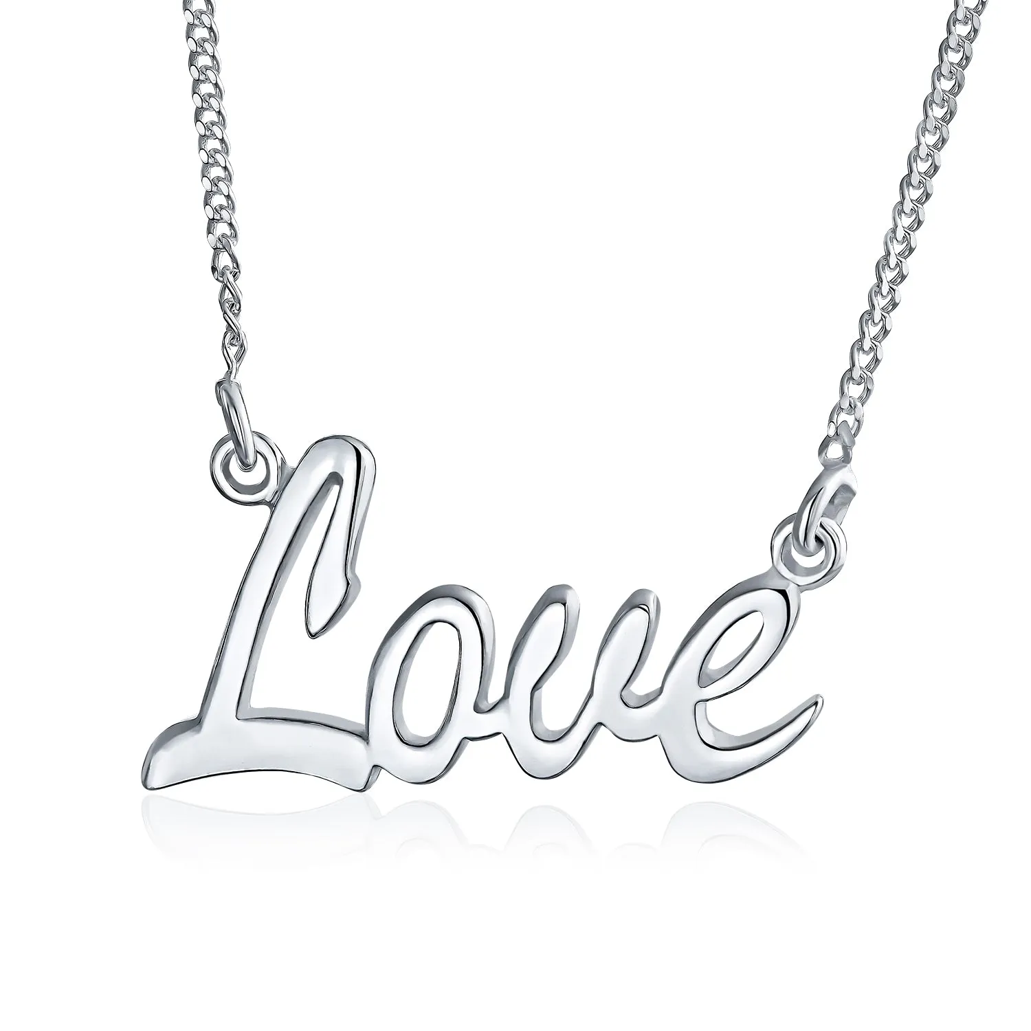 Sideways Script Word LOVE Necklace Pendant .925Sterling Silver 16"