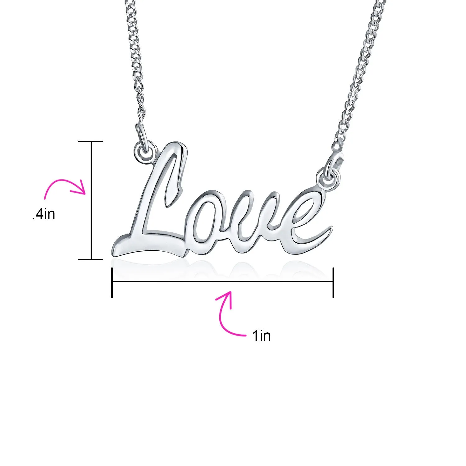 Sideways Script Word LOVE Necklace Pendant .925Sterling Silver 16"