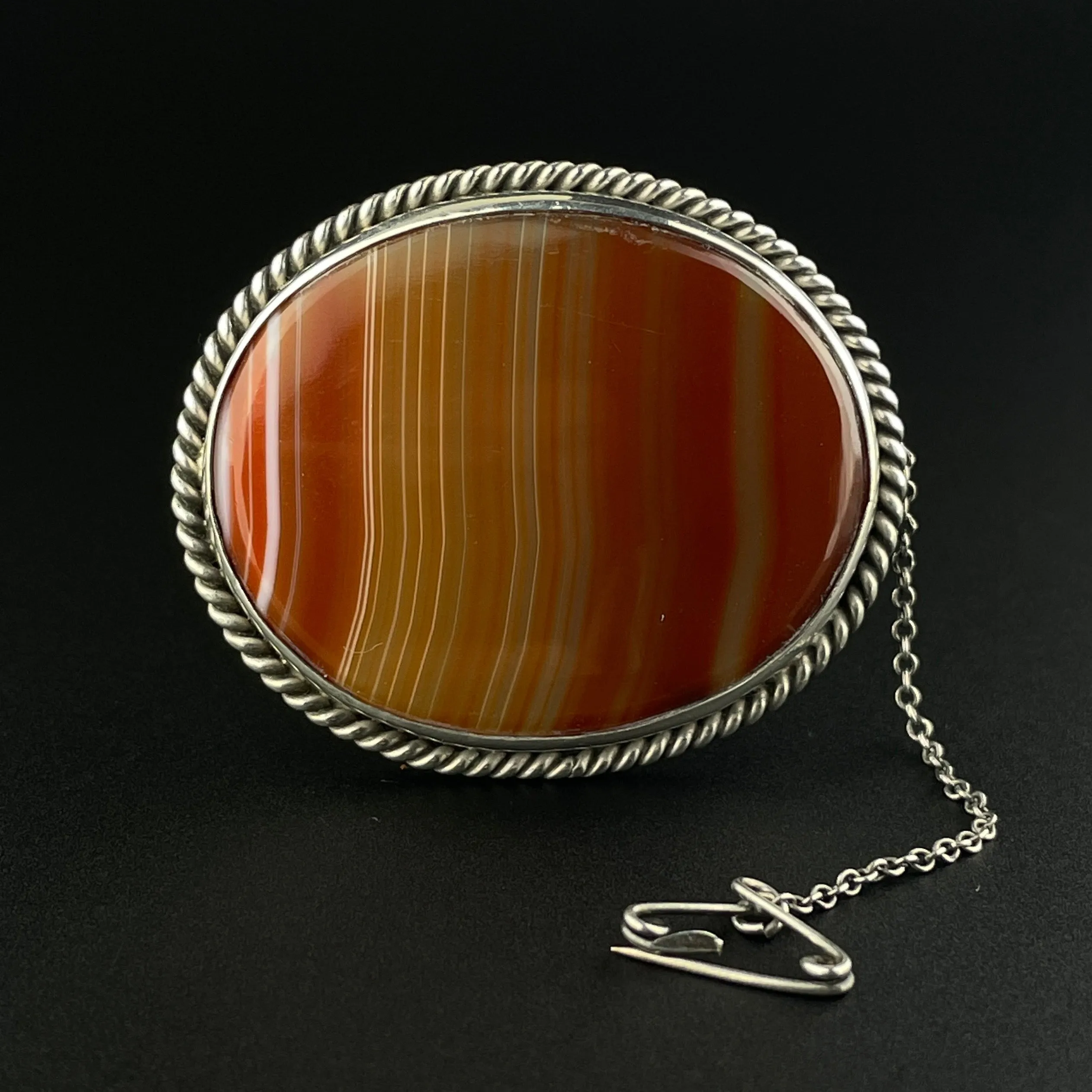 Silver Antique Banded Carnelian Banded Agate Brooch