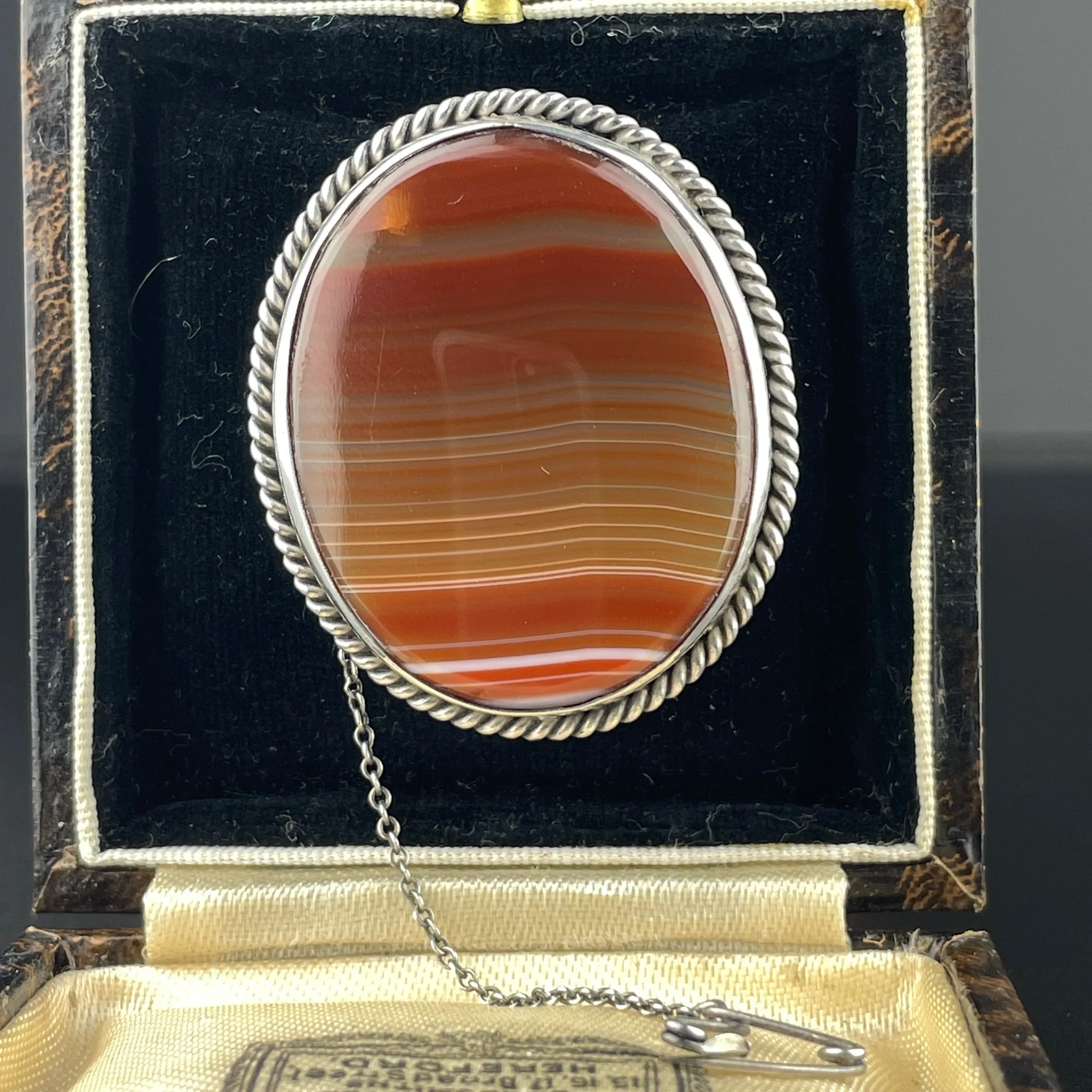 Silver Antique Banded Carnelian Banded Agate Brooch