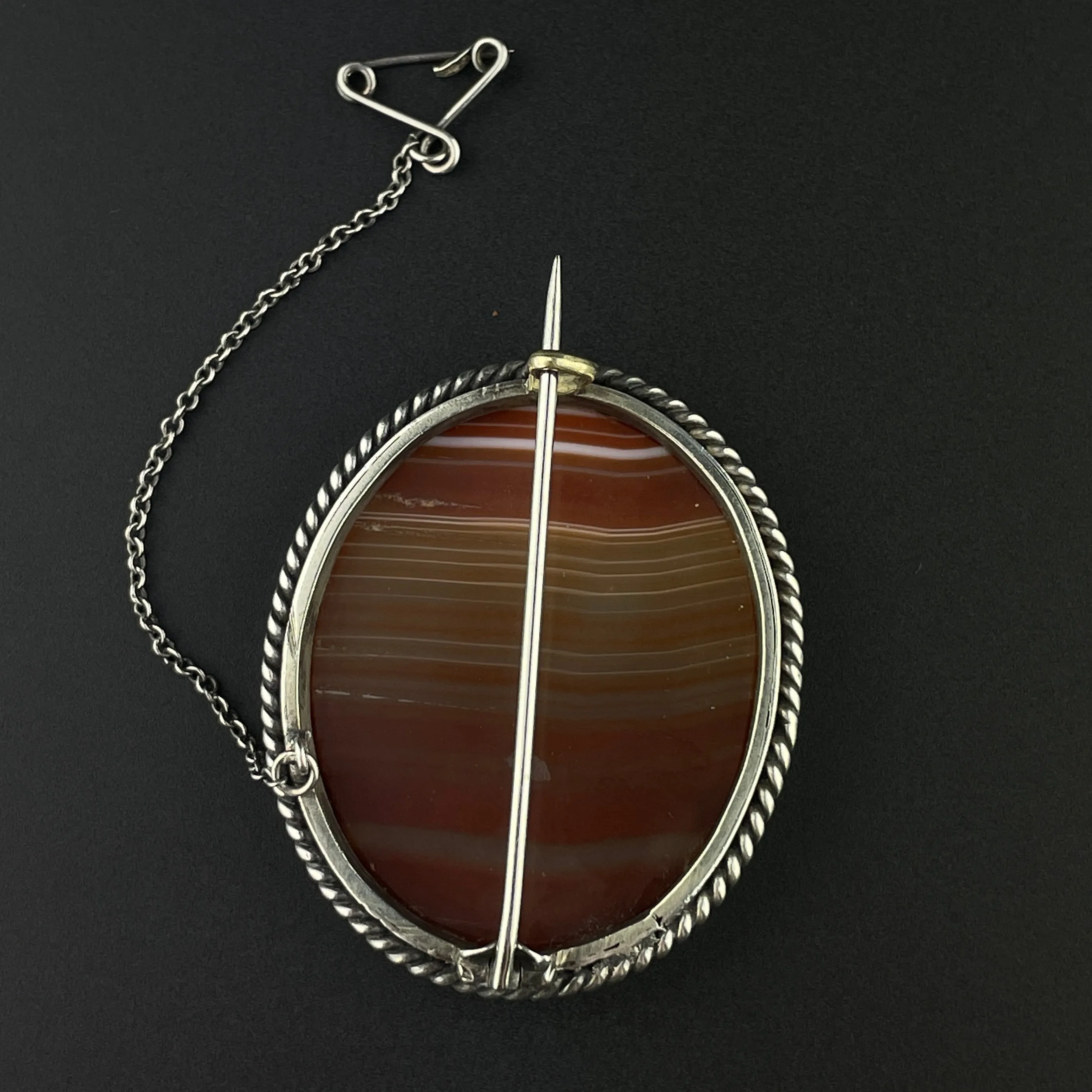 Silver Antique Banded Carnelian Banded Agate Brooch