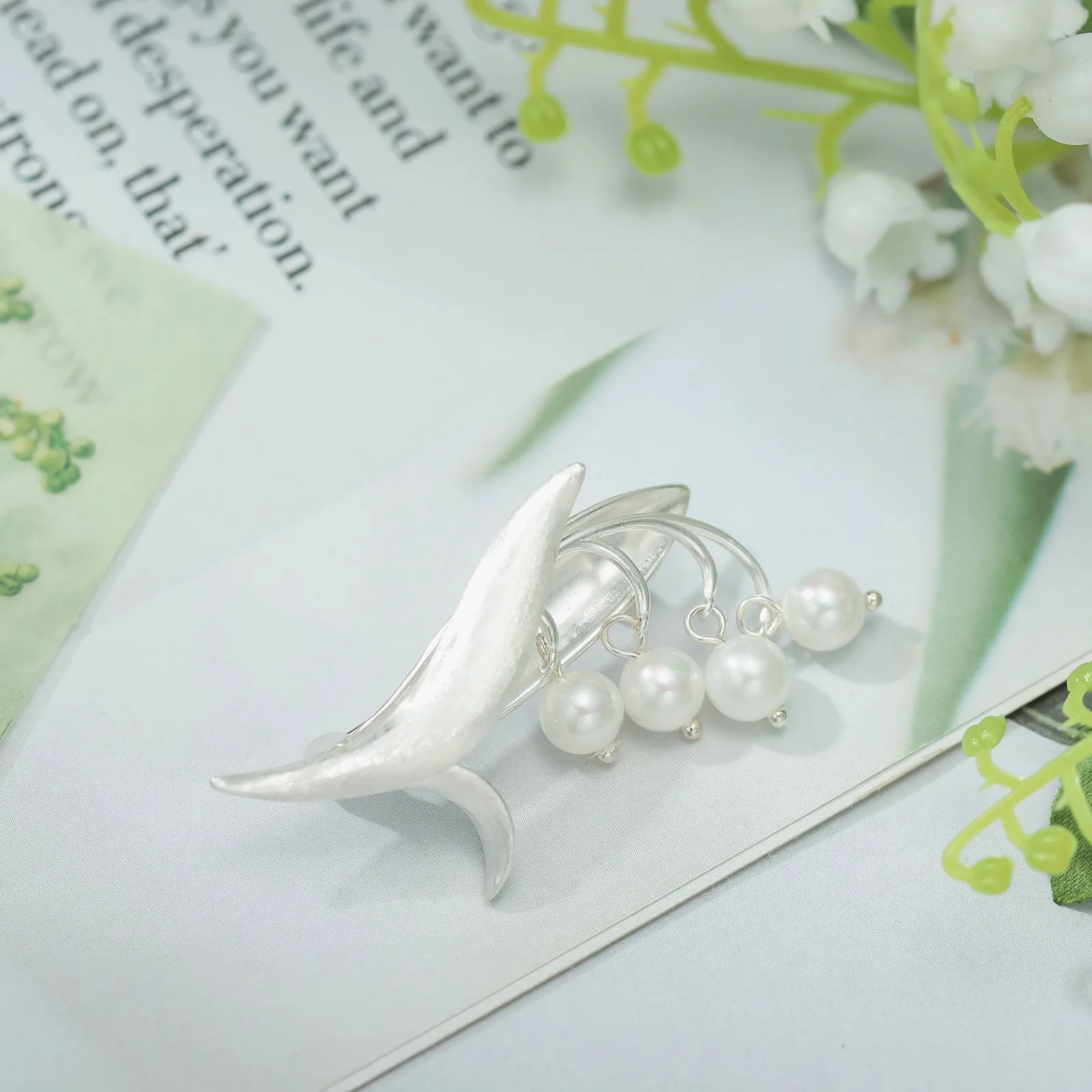 Silver Lily Of The Valley Pearl Brooch