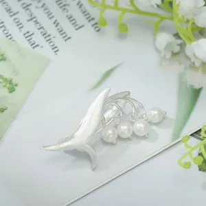 Silver Lily Of The Valley Pearl Brooch