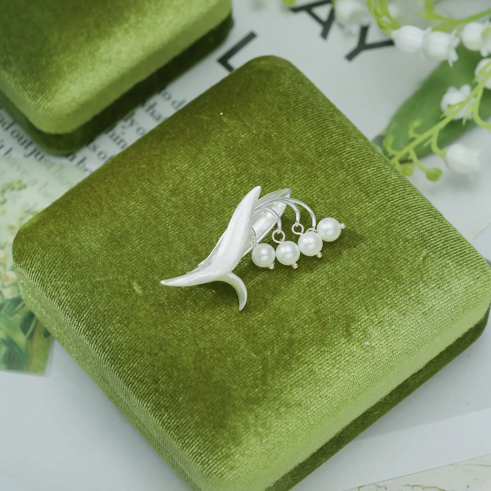 Silver Lily Of The Valley Pearl Brooch