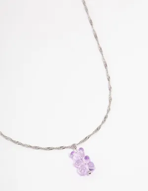 Silver Purple Gummy Bear Necklace