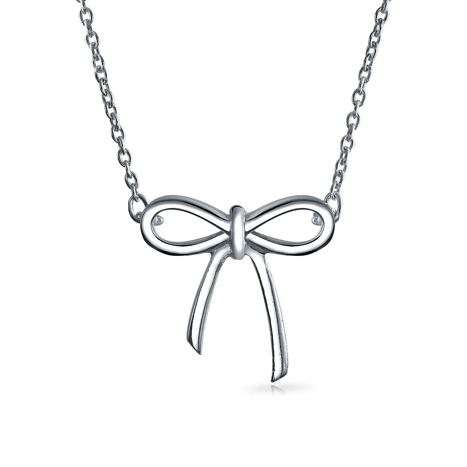 Simple Dainty Ribbon Bow Pendant Necklace in Sterling Silver