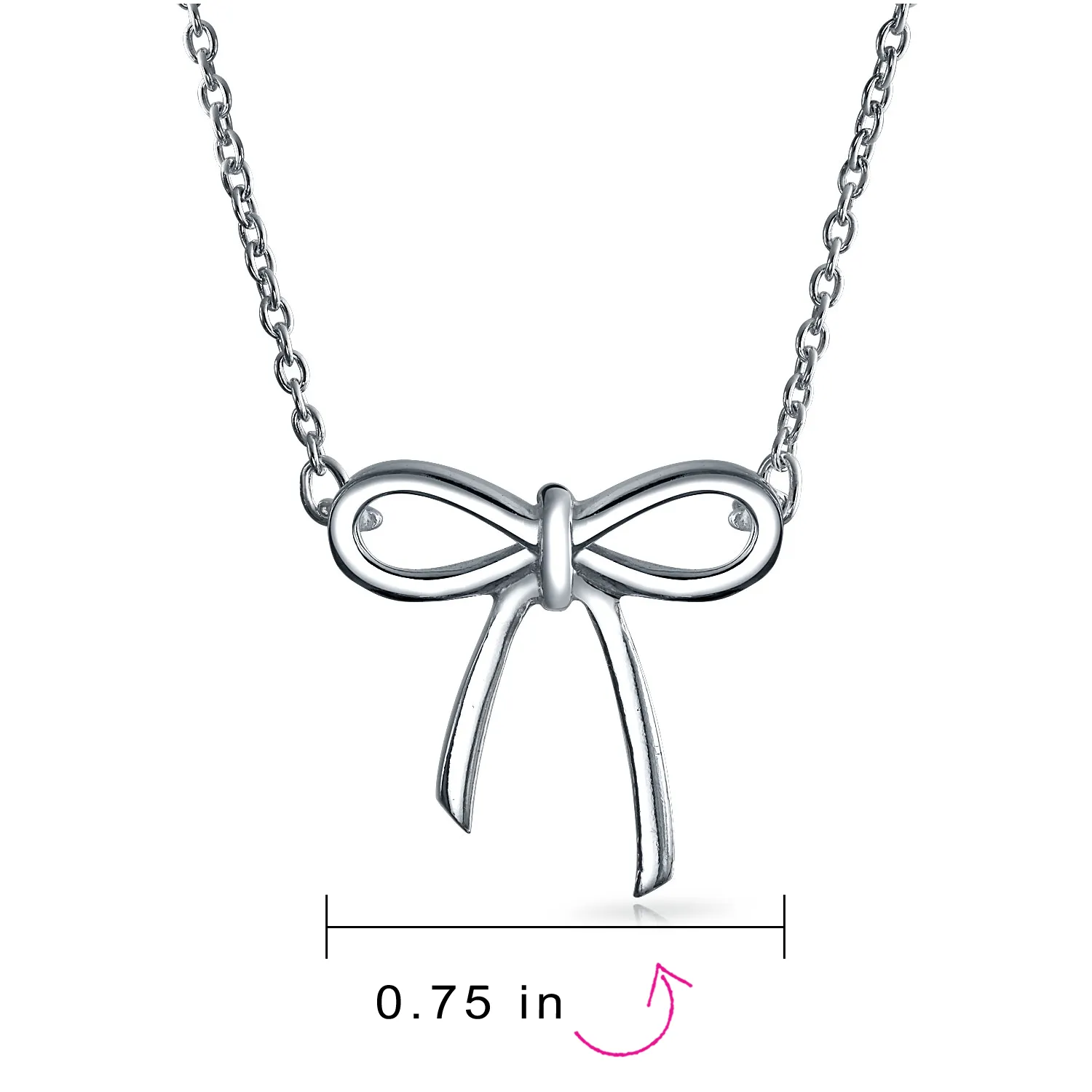 Simple Dainty Ribbon Bow Pendant Necklace in Sterling Silver