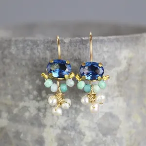 Small Light Blue Zircon Clover Earrings