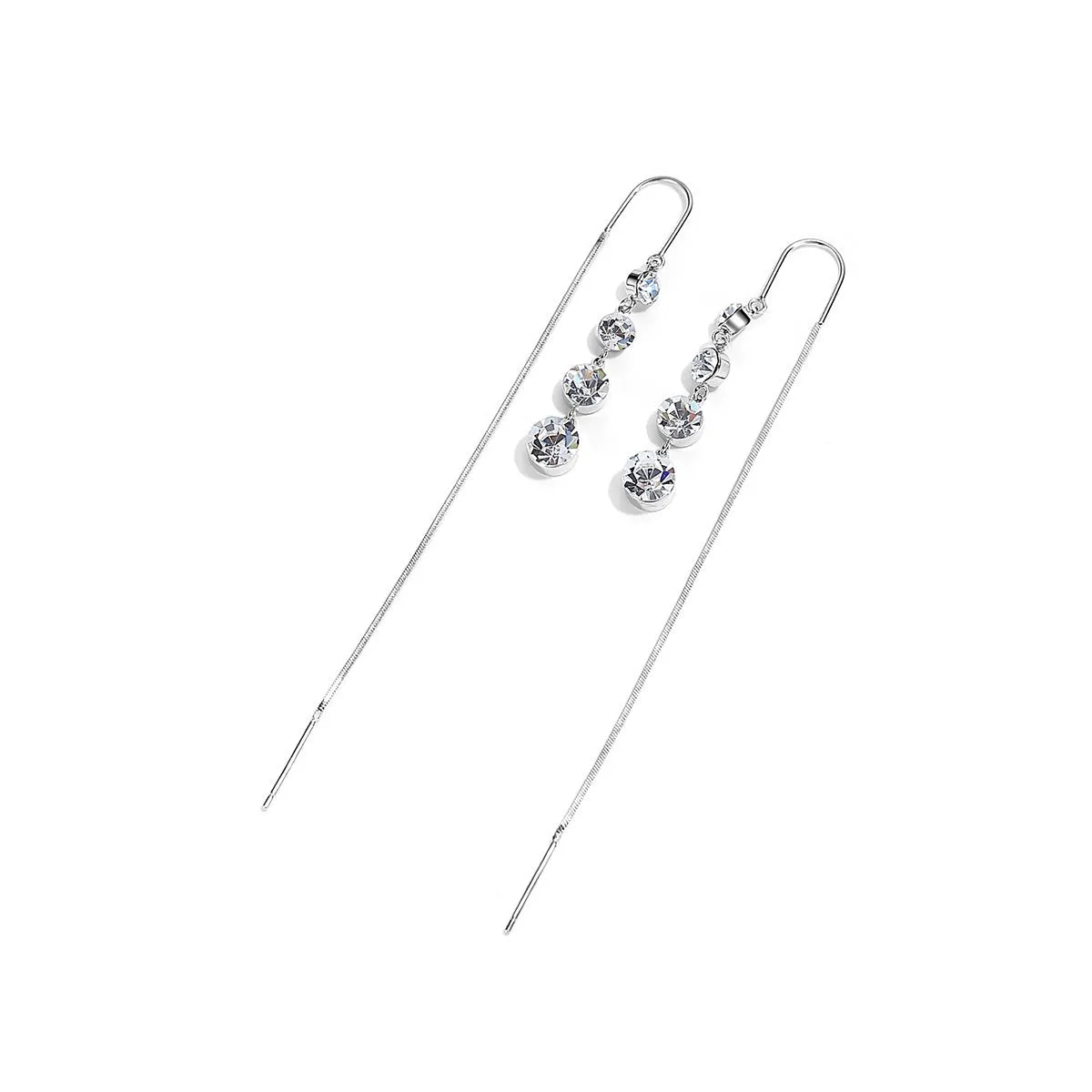 Sparkle Drip Tassel Silver Earrings