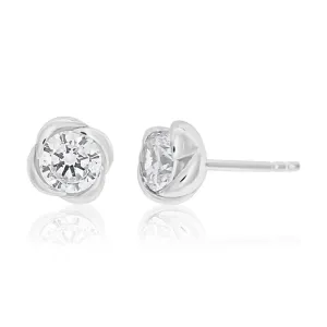 Sterling Silver Cubic Zirconia Flower Stud Earrings