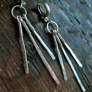 Sterling silver hammered dangling fringe earrings