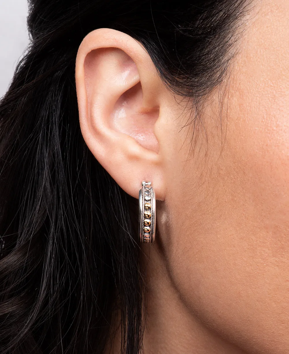 Sterling Silver Hoop Earrings with Gold Plating Accents