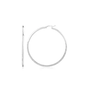 Sterling Silver Large Textured Rectangular Hoop Earrings 1.1 in