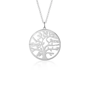 Sterling Silver Personalized Family Tree Name Necklace with 2 Names Custom Tree of Life Nameplate Gift for Mother