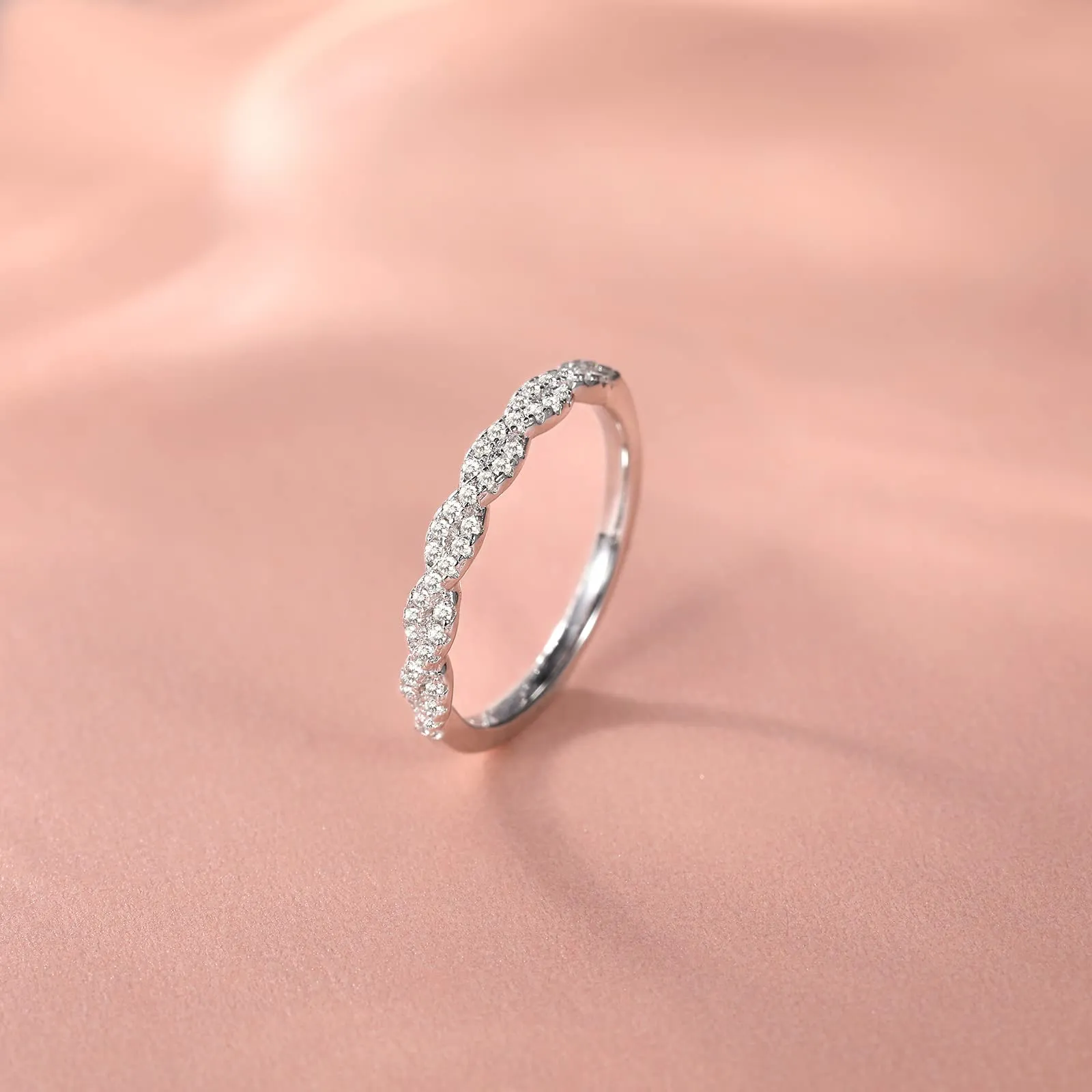 Sterling Silver Woven Twisted Rope Half Eternity Ring