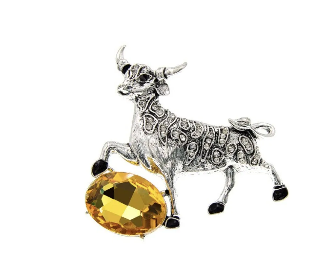 Stunning bull brooch stock market vintage look stunning diamonte zodiac pin gg32