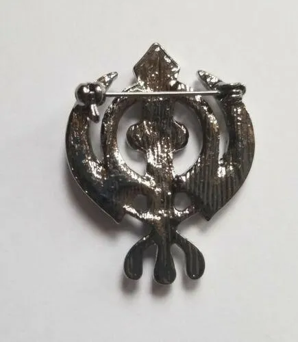 Stunning Diamonte Black Gun Metal SIKH Khanda Poppy Rememberance Day Brooch Pin