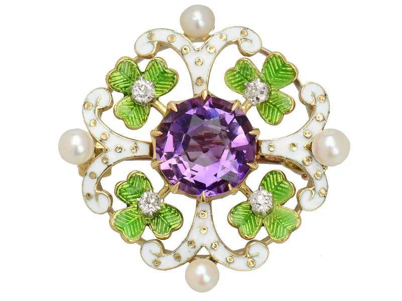 Suffragette Enamel Lucky Clover Brooch