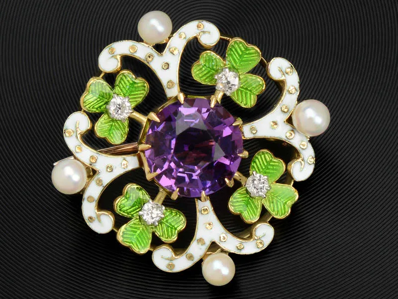 Suffragette Enamel Lucky Clover Brooch