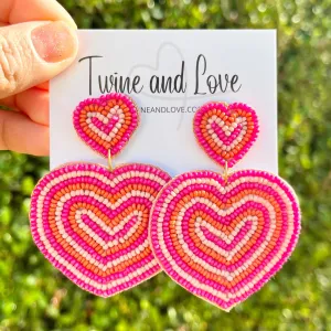 Taffy Pink Heart Beaded Earrings